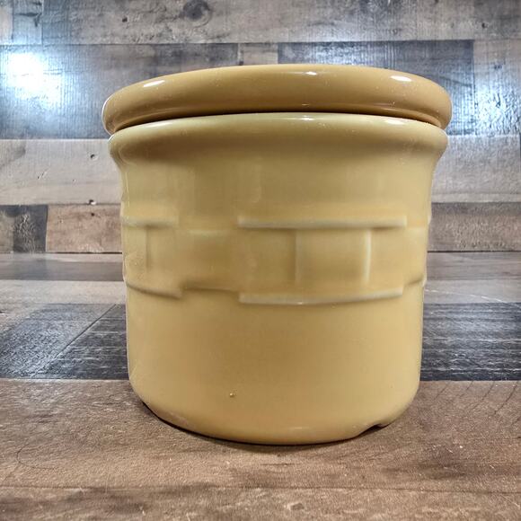 LONGABERGER Woven Traditions Pottery BUTTERNUT Yellow 1 Pint Lidded Salt Crock - Picture 5 of 6